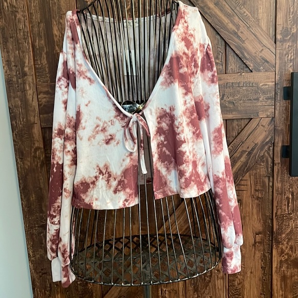 Full Circle Trends Tops - Open Front Puffy Sleeve Tie Dye Crop 1X Juniors